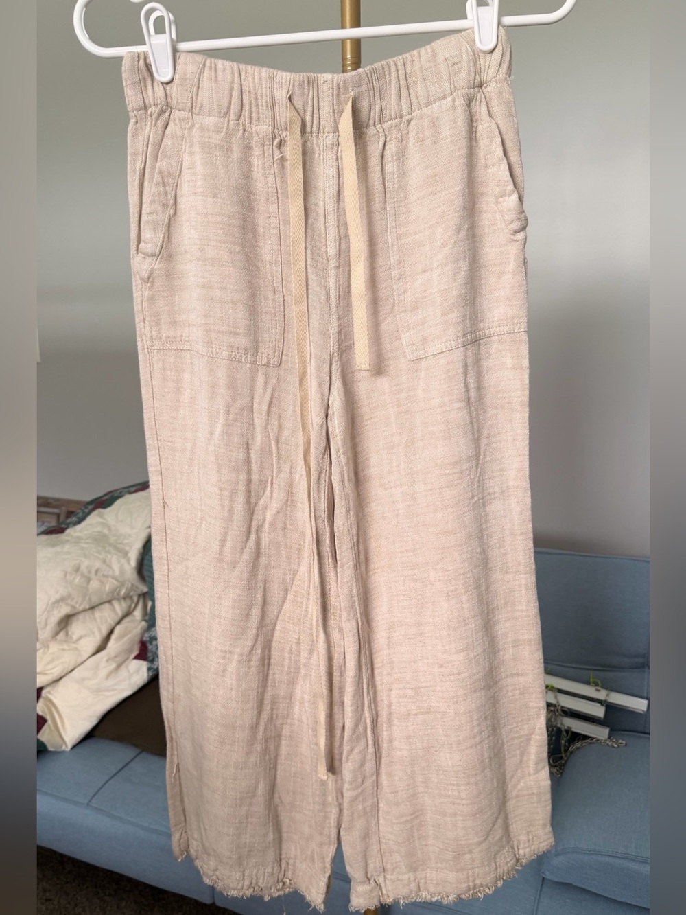 Thread & Supply Beige Drawstring Linen-Blend Pants